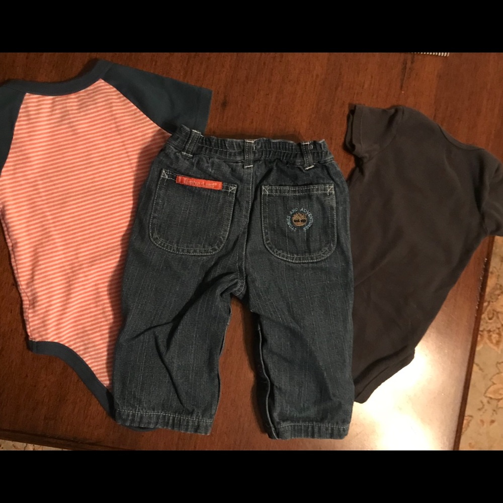 Infant Boys Timberland Jeans & 2 Onesies  6-9 mos - Picture 2 of 5